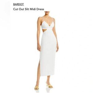 Bardot Cut out Slit Midi Dress, White, Size Md